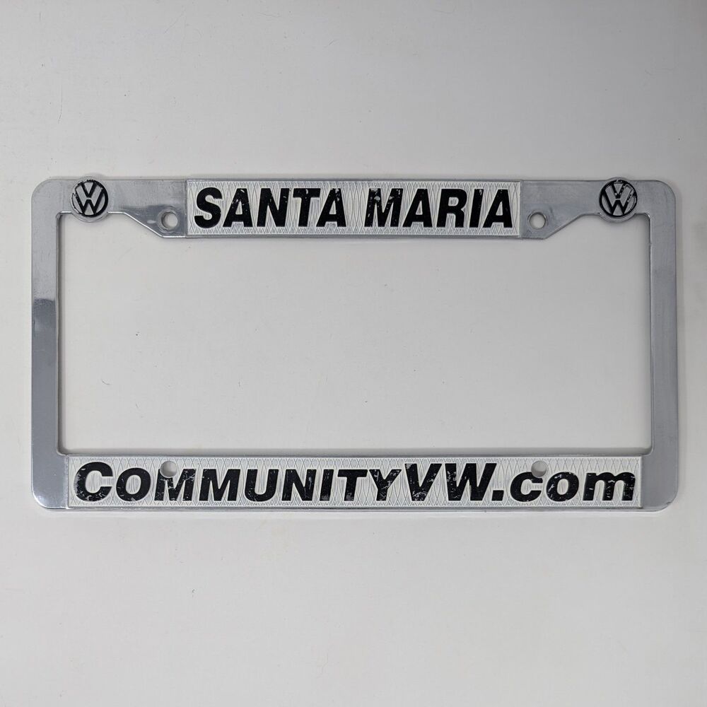 Vintage Santa Maria Volkswagen CA Dealer Metal License Plate Frame Community VW